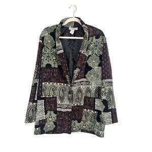 Retro Floral Patchwork Blazer M Purple Boho Western Indie Folk Classic Chic 80s